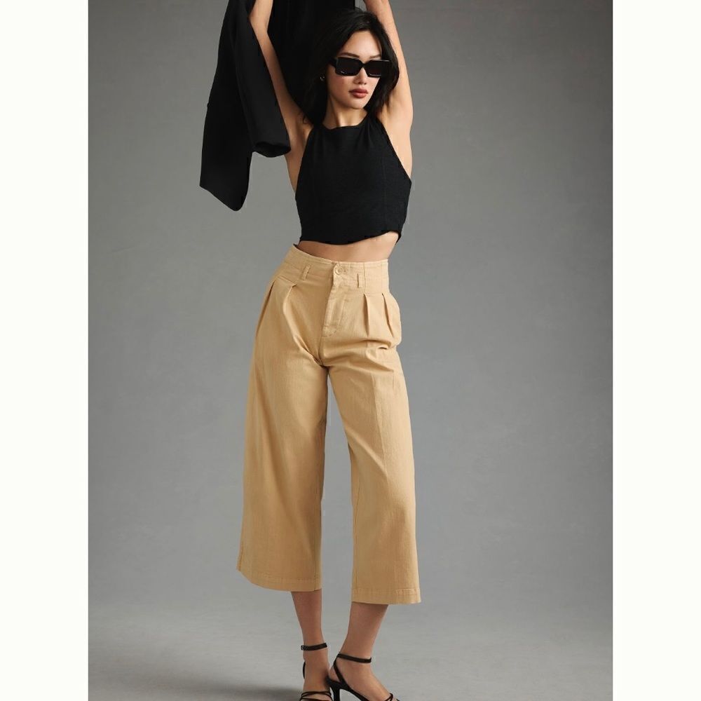 Anthropologie | Maeve Remi Wide-Leg Crop Chino Pants | Size: 2 | Color: Beige